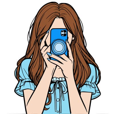 a realistic girl holding her phone taking pictures