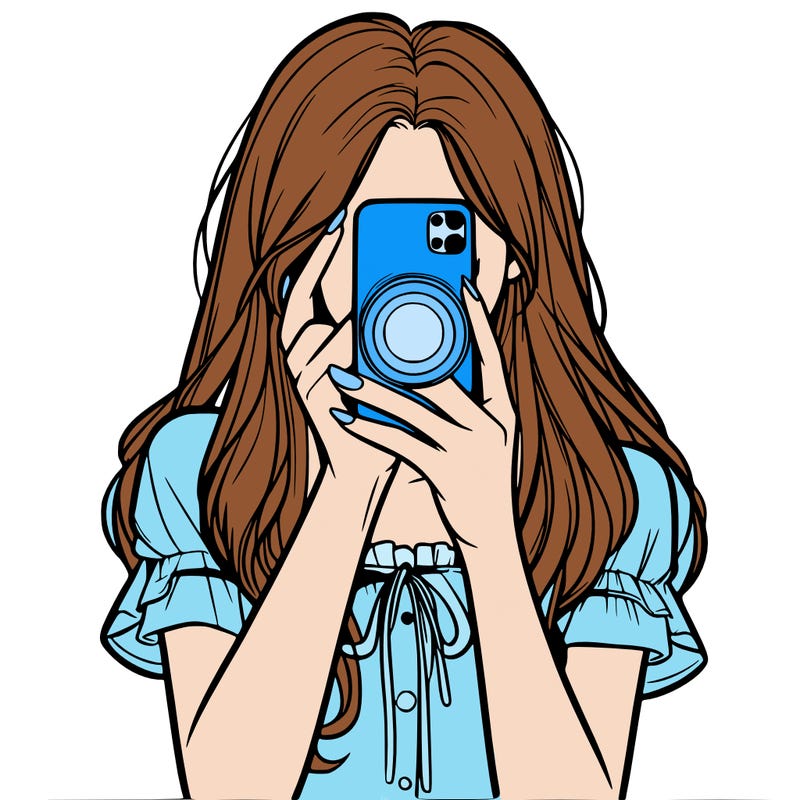 a realistic girl holding her phone taking pictures