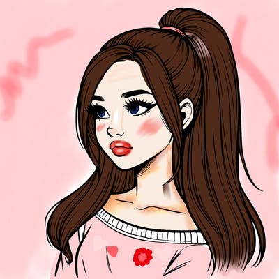 realistic girl with a high ponytail