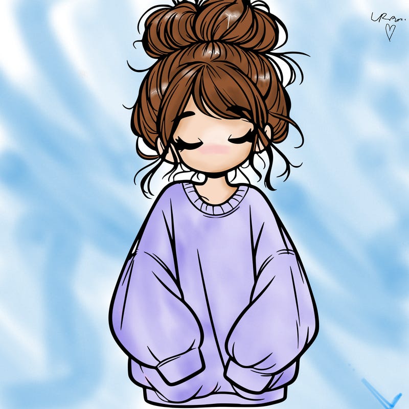 girl with baggy sweatshirt and messy bun