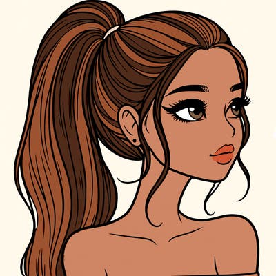 a beautiful and realistic girl with a high pony tail