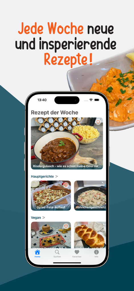 Bianca's Kitchen - Biancas Kitchen mobile app home screen showing various recipe categories like main dishes and vegan options