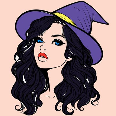 realistic witch girl with wavy hair and lips