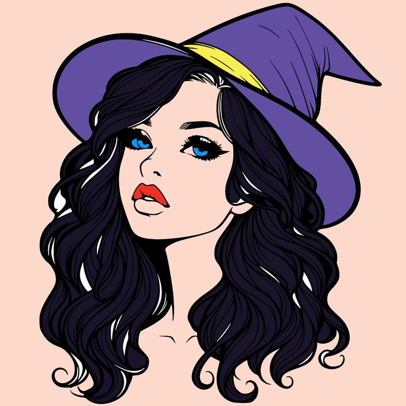 realistic witch girl with wavy hair and lips