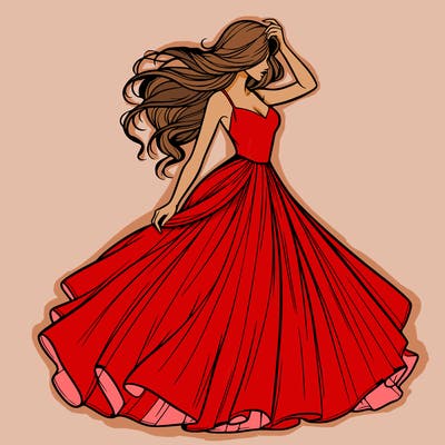 realistic woman with dress flowing in the wind