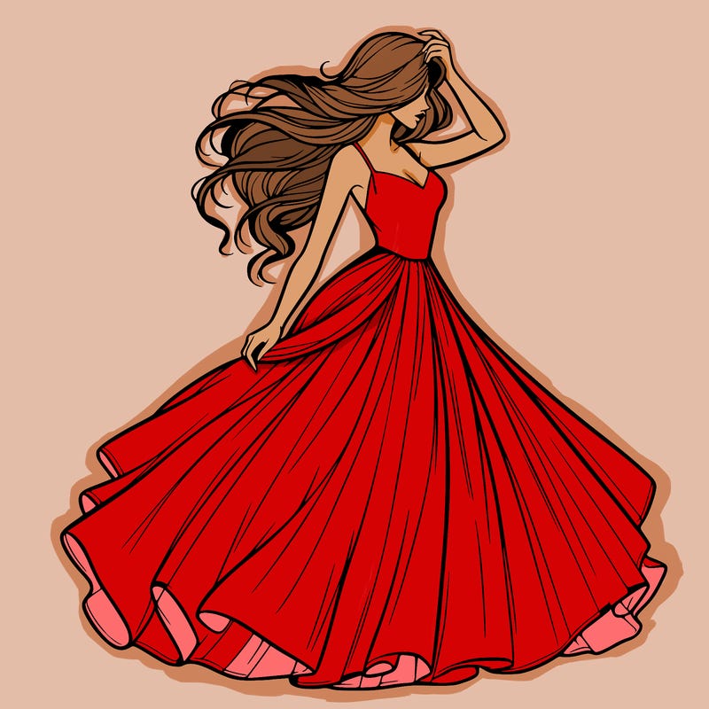 realistic woman with dress flowing in the wind