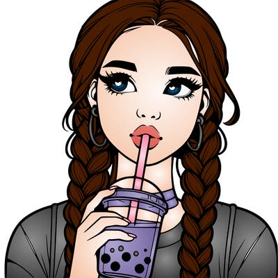 realistic girl with braided hair drinking boba