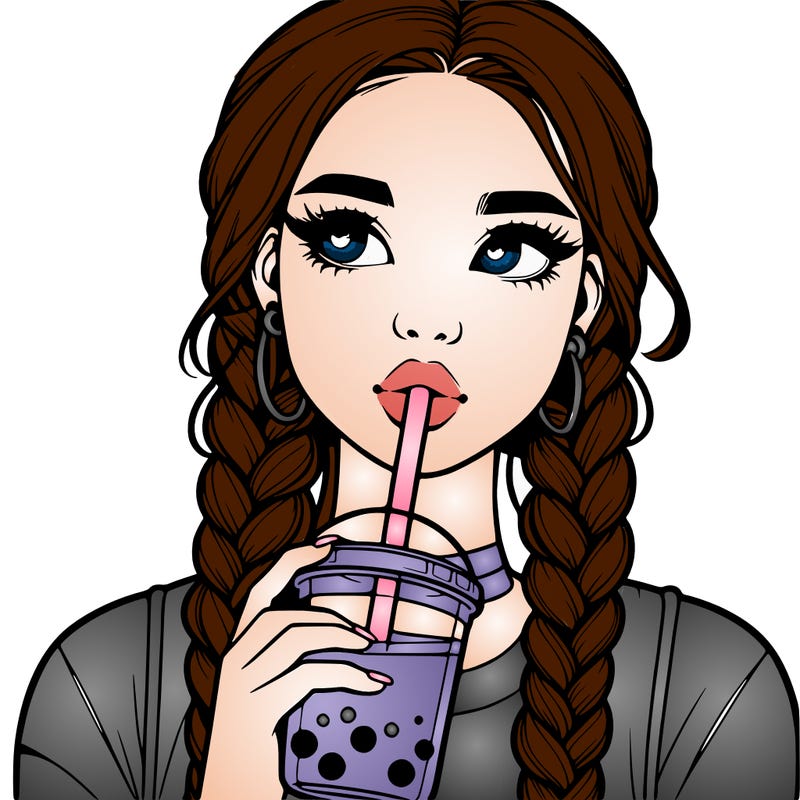 realistic girl with braided hair drinking boba