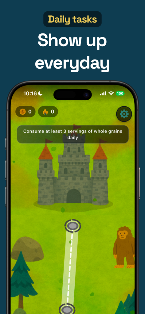 Goodtails: Dog Training & Care - Goodtails app interface showing a gamified daily task screen with a cartoon castle and path