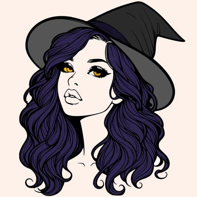 realistic witch girl with wavy hair and lips