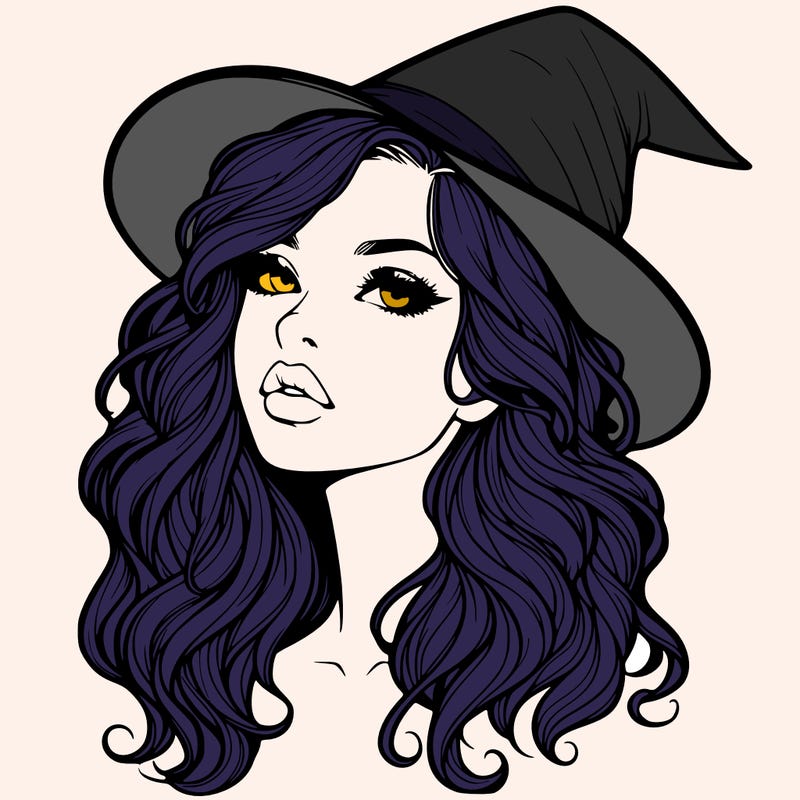 realistic witch girl with wavy hair and lips