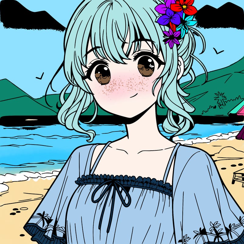 manga girl at the beach
