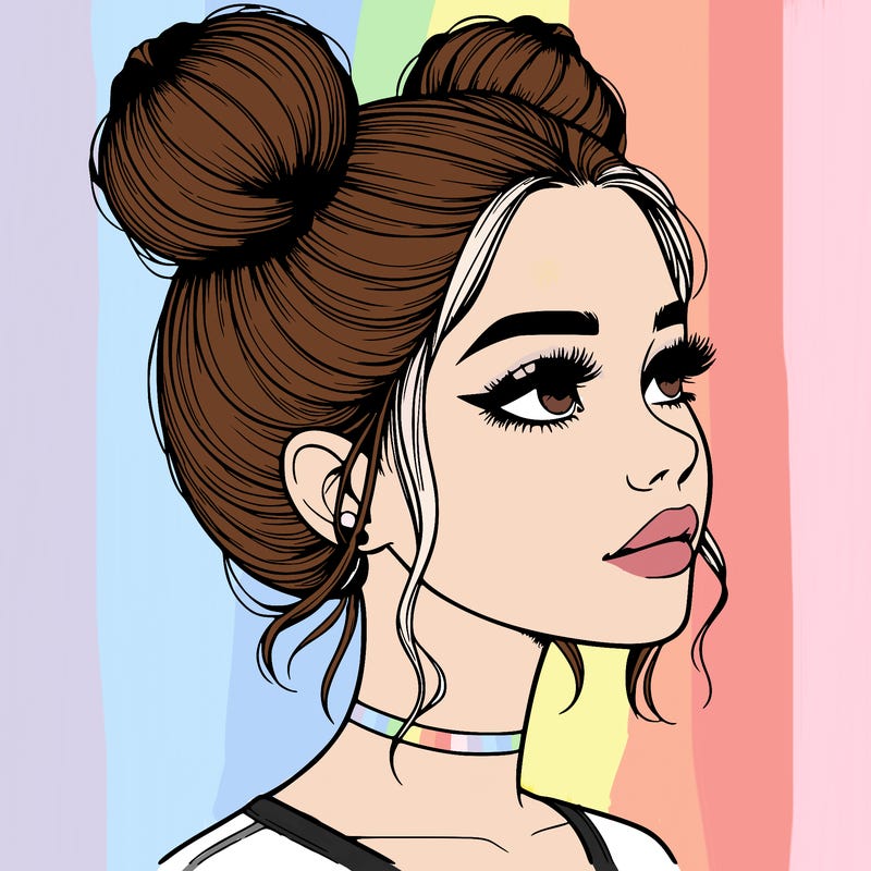 realistic girl with buns on the top of her head