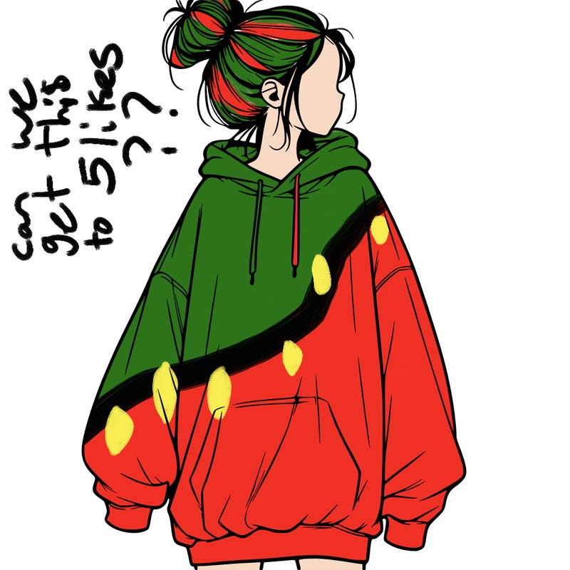 realistic girl with a oversized sweatshirt on and a bun