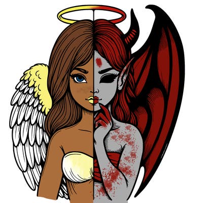 realistic angel half demon