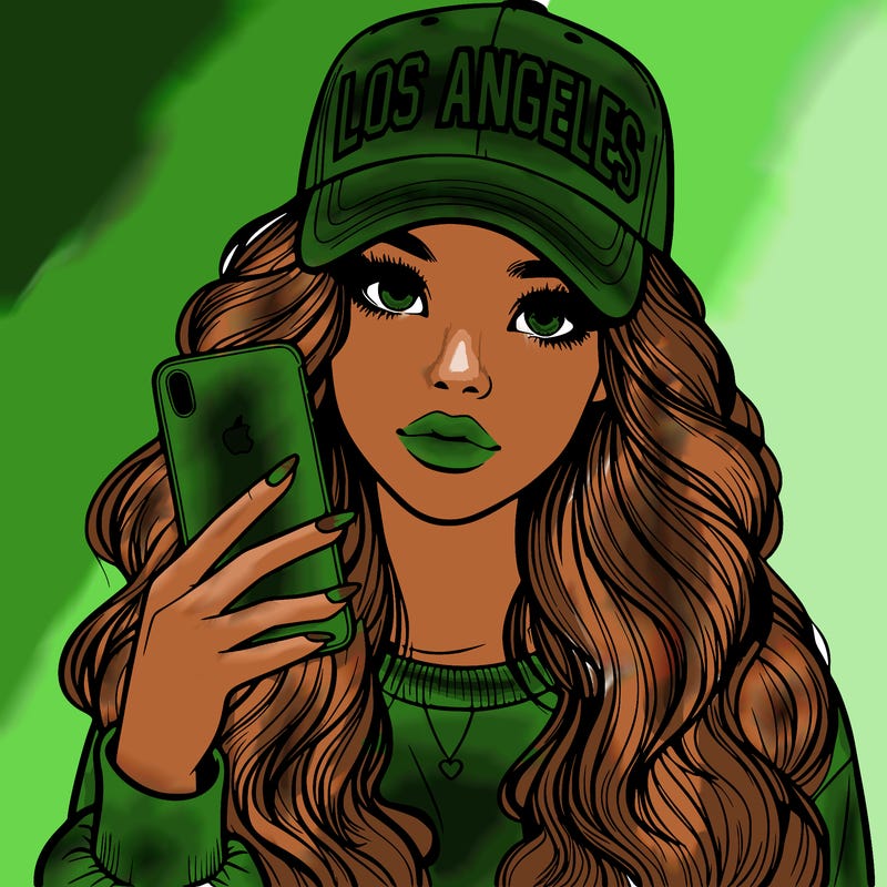 realistic beautiful girl wearing los ángeles cap holding an iphone