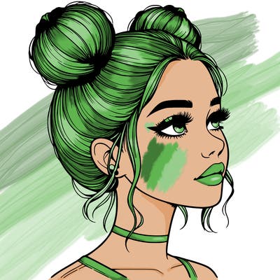 realistic girl with buns on the top of her head