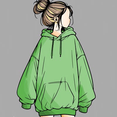 realistic girl with a oversized sweatshirt on and a bun