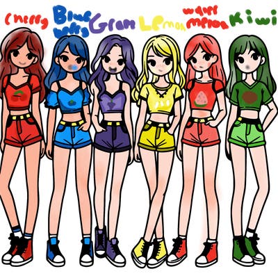 a group of girls wearing crop tops and shorts