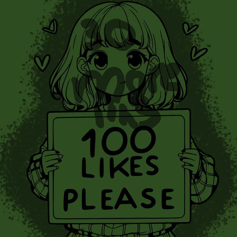 a girl holding a sign saying 100 likes please