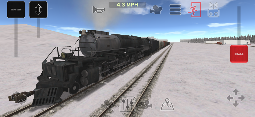 Train And Rail Yard Simulator - Eine leistungsstarke Dampflokomotive, die im Train and Rail Yard Simulator Fracht durch eine verschneite Landschaft zieht