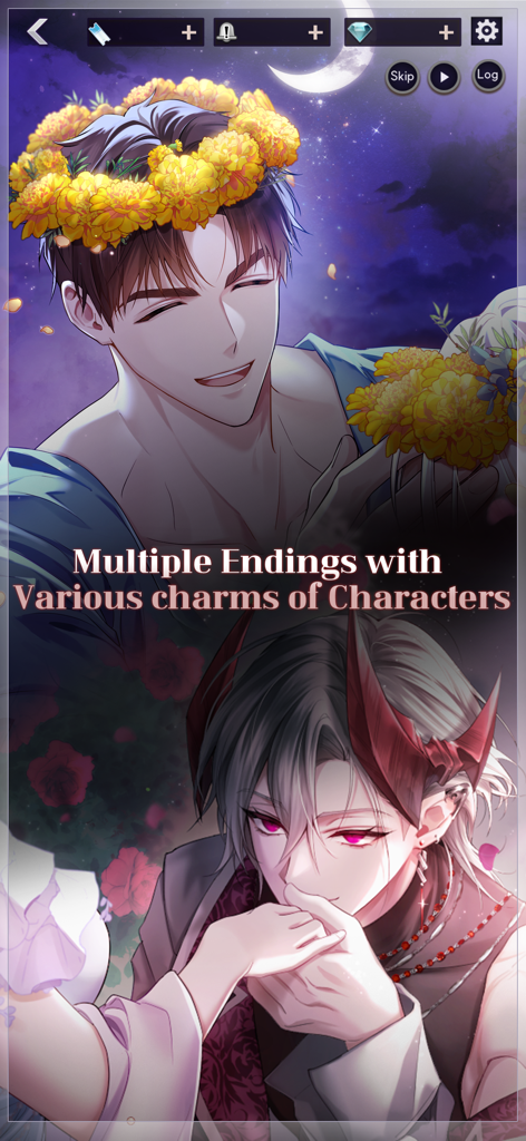 Fallen Angel's Kiss: Romance - Two romantic interests from Fallen Angel's Kiss game showing multiple story endings.