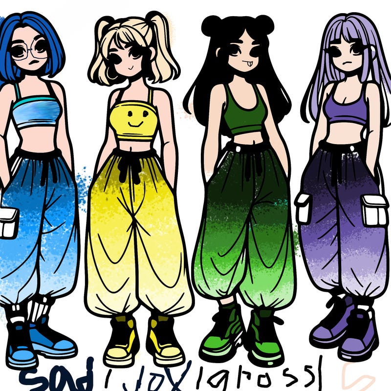 girls with crop top with baggy pants