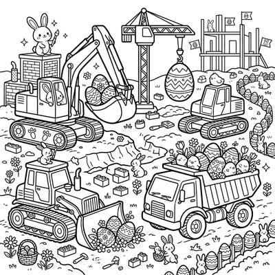 Discover a one-of-a-kind Easter construction coloring page, featuring charming bunnies and powerful vehicles working together. Perfect for little builders and Easter enthusiasts, this page promises hours of creative fun.
