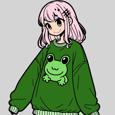 girl wearing frogging sweatshirt