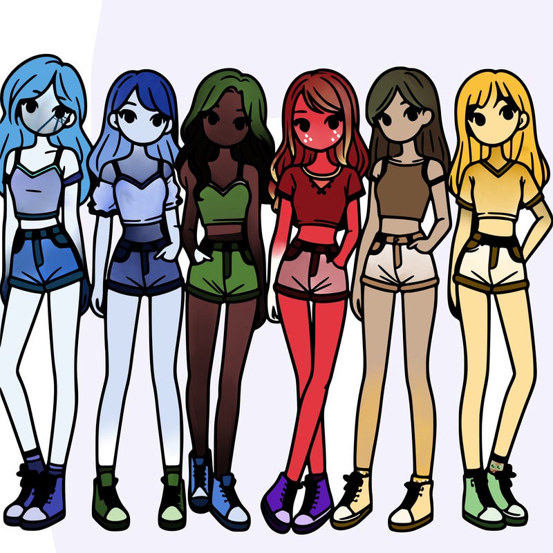 a group of girls wearing crop tops and shorts