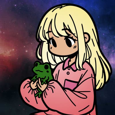 girl with long hair and a oversized shirt. and she is holding a frog