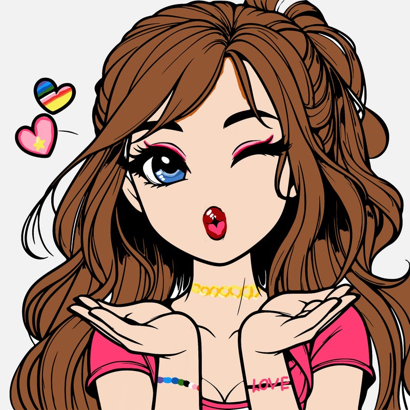 realistic girl winking and blowing a kiss while making heart hands