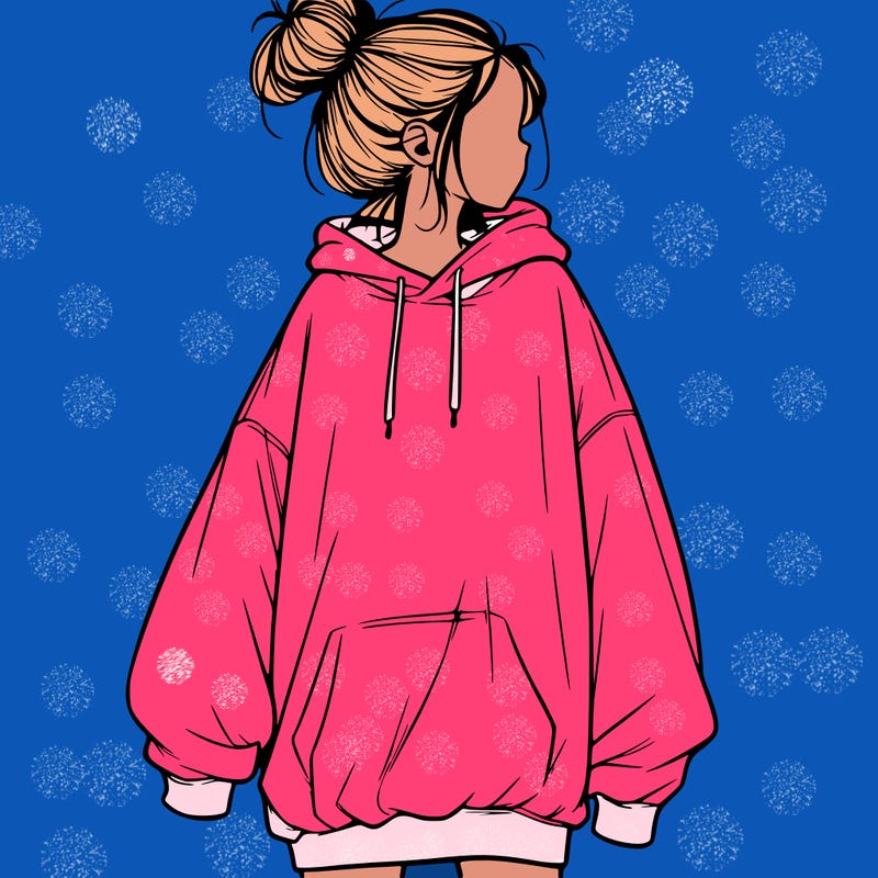 realistic girl with a oversized sweatshirt on and a bun