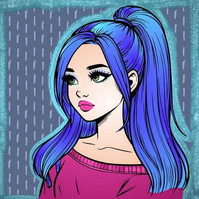 realistic girl with a high ponytail