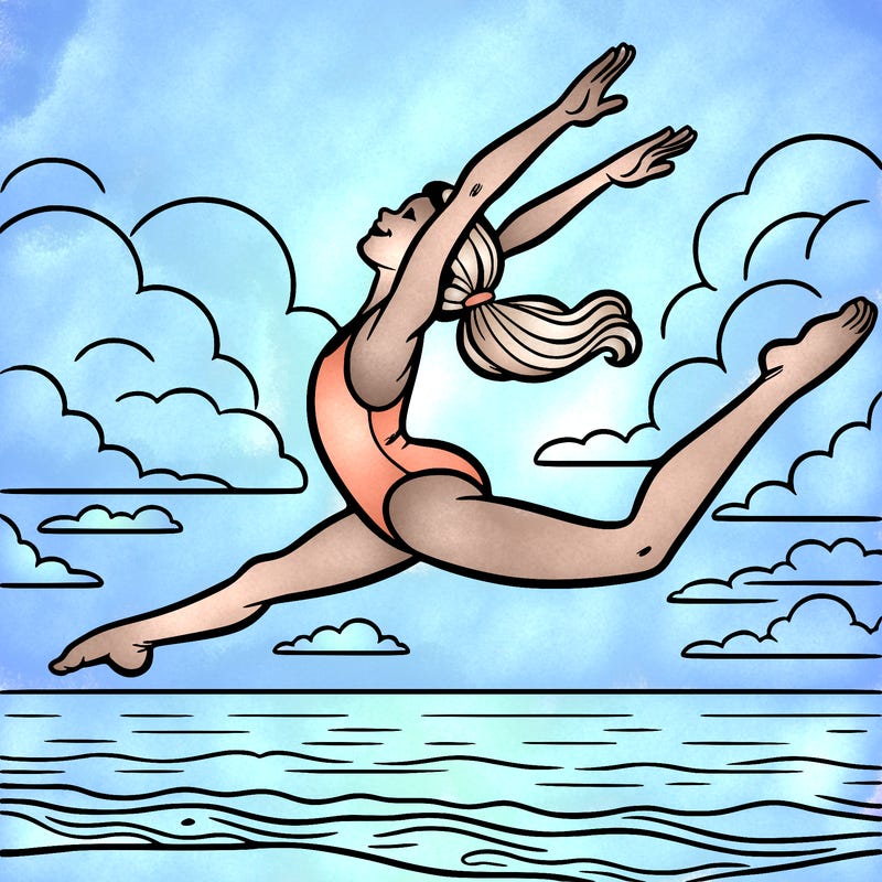 gymnast leaping on beach