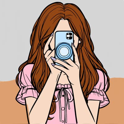 a realistic girl holding her phone taking pictures