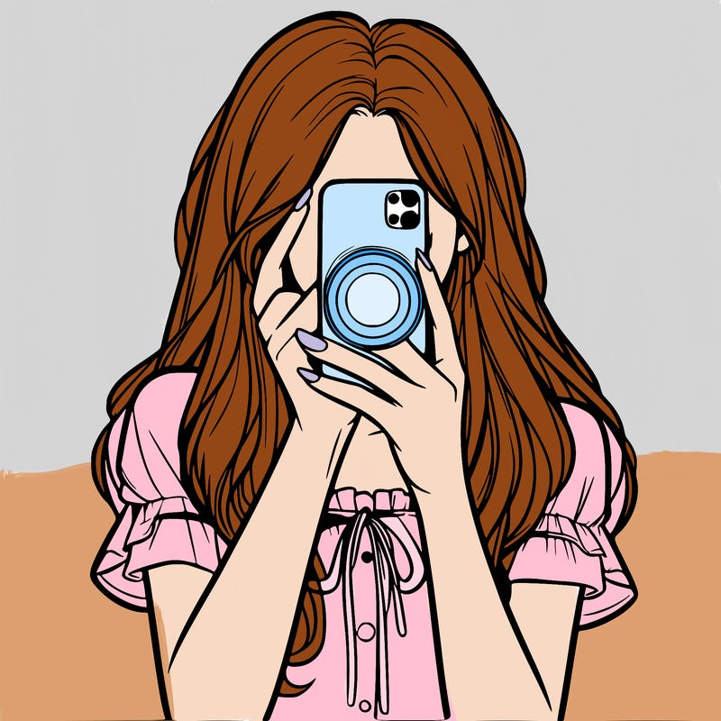 a realistic girl holding her phone taking pictures