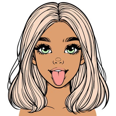 realistic girl with her tongue out