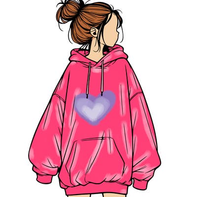realistic girl with a oversized sweatshirt on and a bun