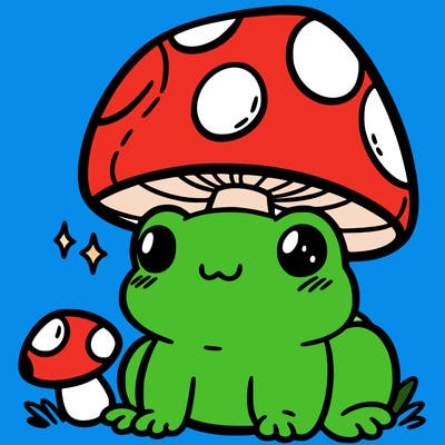 a cute frog with a mushroom hat