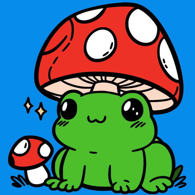 a cute frog with a mushroom hat