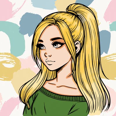 realistic girl with a high ponytail