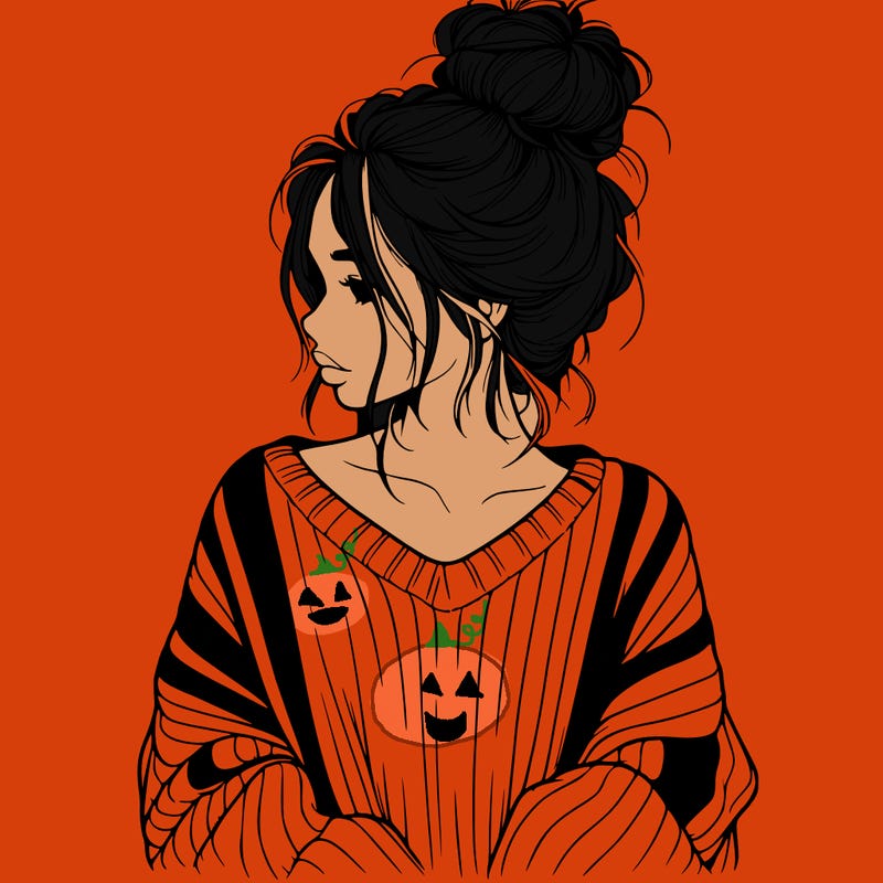 realistic girl wearing a messy bun and an oversized sweater