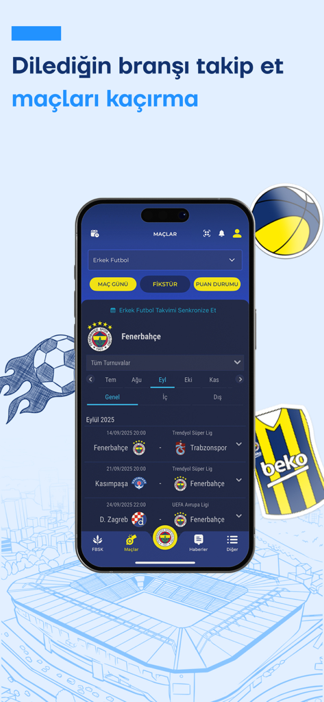 Fenerbahçe SK - Fenerbahce SK Super App screen displaying upcoming football match fixtures and schedules