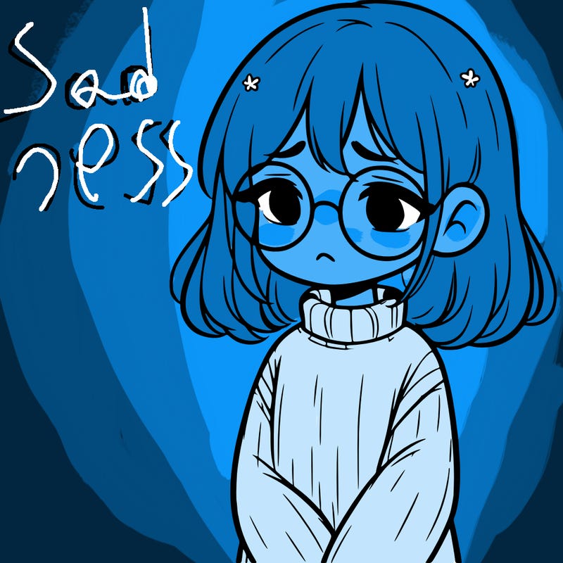 sad girl with glasses in a sweater