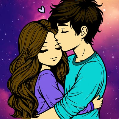 a realistic couple boy and girl hugging and kissing
