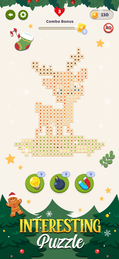 Color Tap: Art Unblock Puzzle - A festive reindeer shaped arrow block puzzle in the Color Tap Art Unblock game