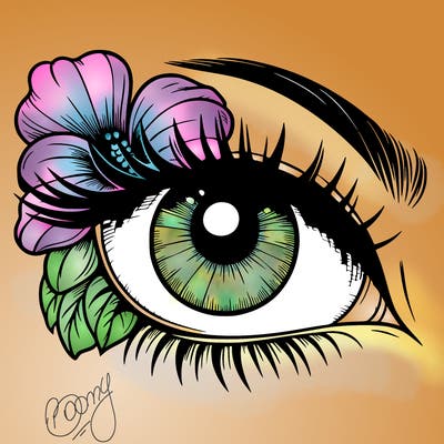 realistic eye with flower