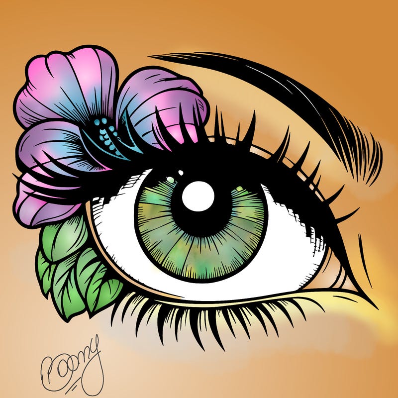 realistic eye with flower