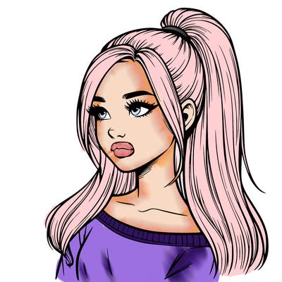 realistic girl with a high ponytail